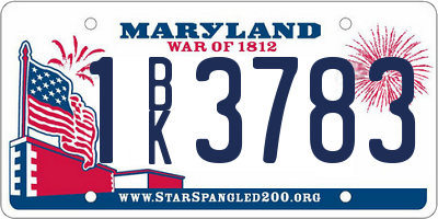 MD license plate 1BK3783