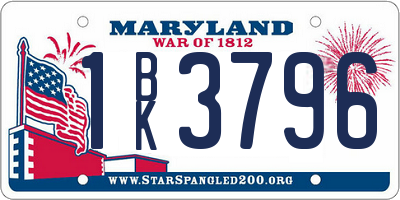 MD license plate 1BK3796