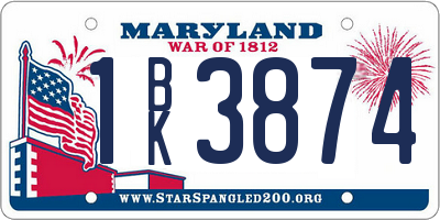 MD license plate 1BK3874