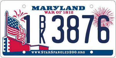 MD license plate 1BK3876