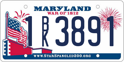 MD license plate 1BK3891