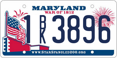 MD license plate 1BK3896
