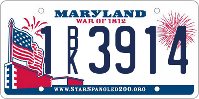 MD license plate 1BK3914