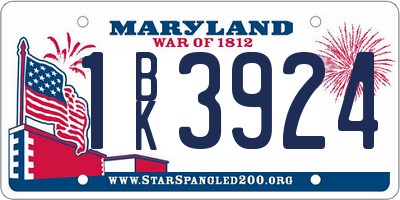 MD license plate 1BK3924
