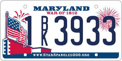 MD license plate 1BK3933