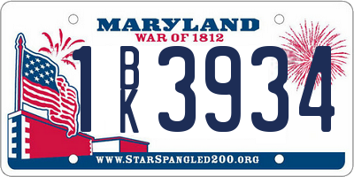 MD license plate 1BK3934