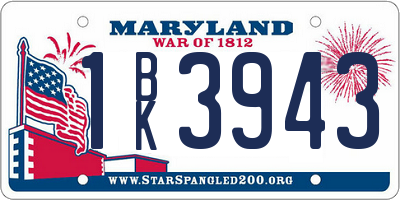 MD license plate 1BK3943