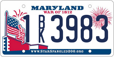 MD license plate 1BK3983
