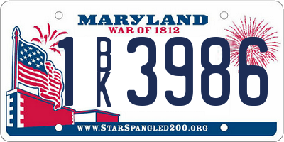 MD license plate 1BK3986