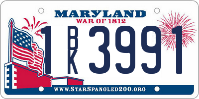MD license plate 1BK3991