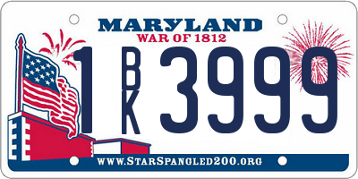 MD license plate 1BK3999