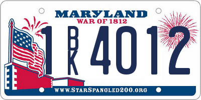 MD license plate 1BK4012