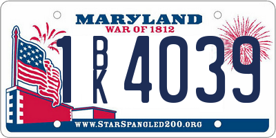 MD license plate 1BK4039