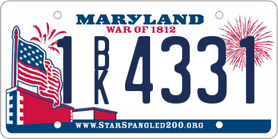 MD license plate 1BK4331