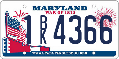 MD license plate 1BK4366