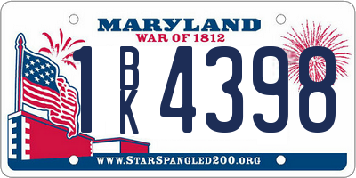 MD license plate 1BK4398