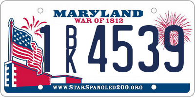 MD license plate 1BK4539