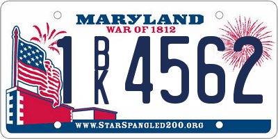 MD license plate 1BK4562
