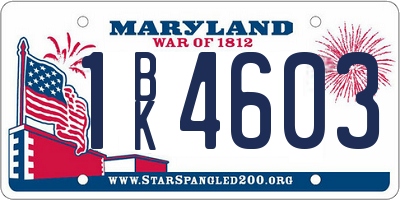 MD license plate 1BK4603