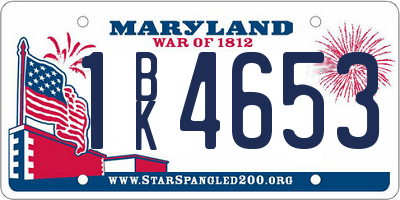 MD license plate 1BK4653