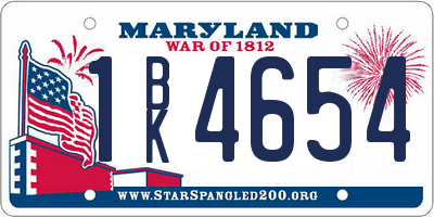 MD license plate 1BK4654