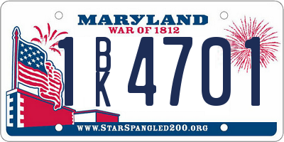MD license plate 1BK4701