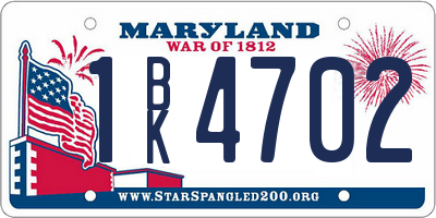 MD license plate 1BK4702
