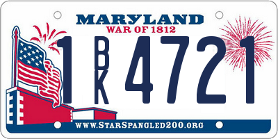 MD license plate 1BK4721