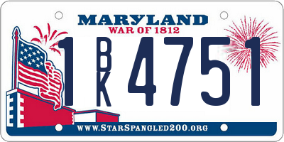 MD license plate 1BK4751