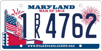 MD license plate 1BK4762