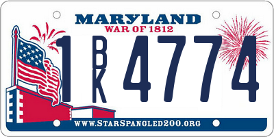 MD license plate 1BK4774