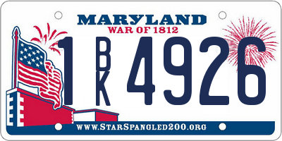 MD license plate 1BK4926