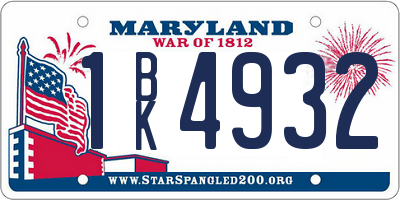 MD license plate 1BK4932