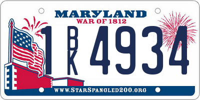 MD license plate 1BK4934