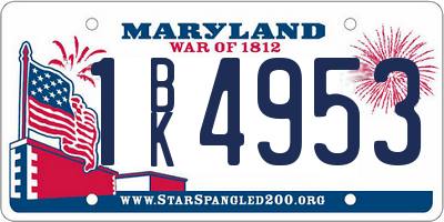 MD license plate 1BK4953