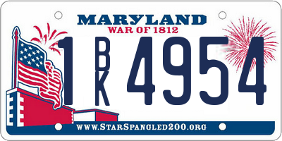 MD license plate 1BK4954