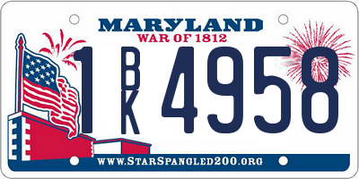 MD license plate 1BK4958