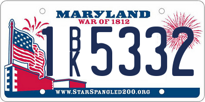 MD license plate 1BK5332