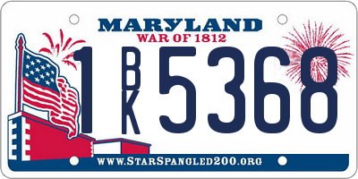 MD license plate 1BK5368