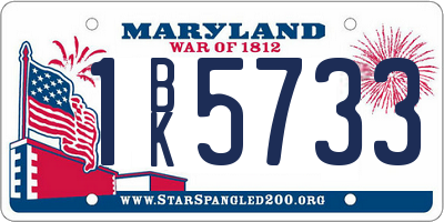 MD license plate 1BK5733