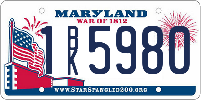 MD license plate 1BK5980