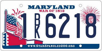 MD license plate 1BK6218