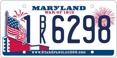 MD license plate 1BK6298