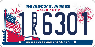 MD license plate 1BK6301