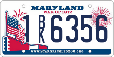 MD license plate 1BK6356