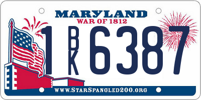 MD license plate 1BK6387