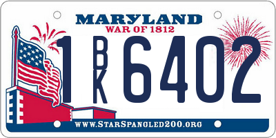 MD license plate 1BK6402