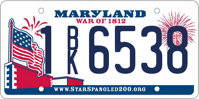 MD license plate 1BK6538
