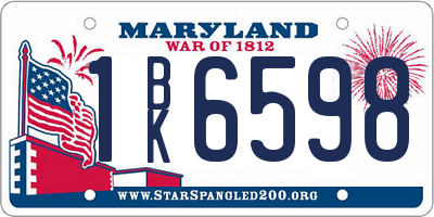 MD license plate 1BK6598