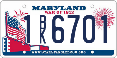 MD license plate 1BK6701